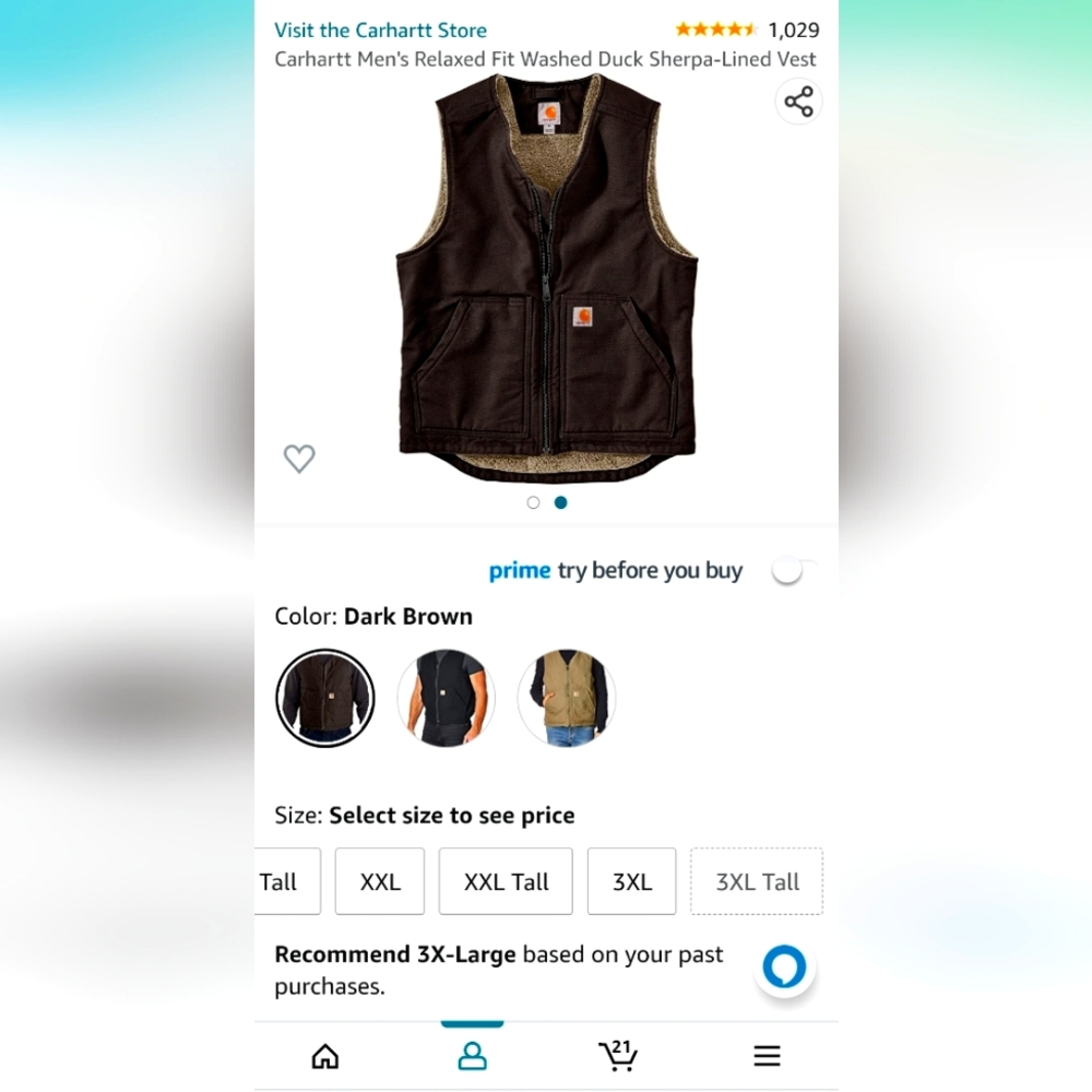 Carhart Men's Relaxed Washed Duck Sherpa-lined Vest. Brown, 3XL